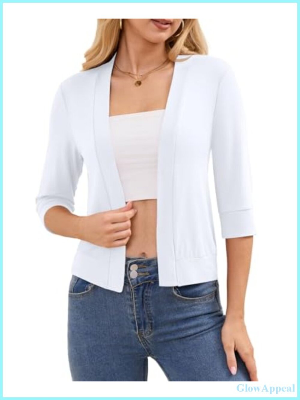 Women 3/4 Sleeve Shrug Cropped Cardigan Open Front Bolero Layering